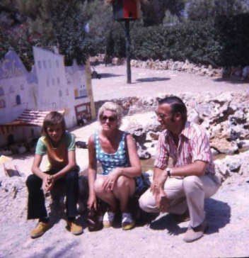 Marietje with her Husband Nico Verbeek and youngest son Nicky Verbeek, Holiday, Mallorca, Spain,1972